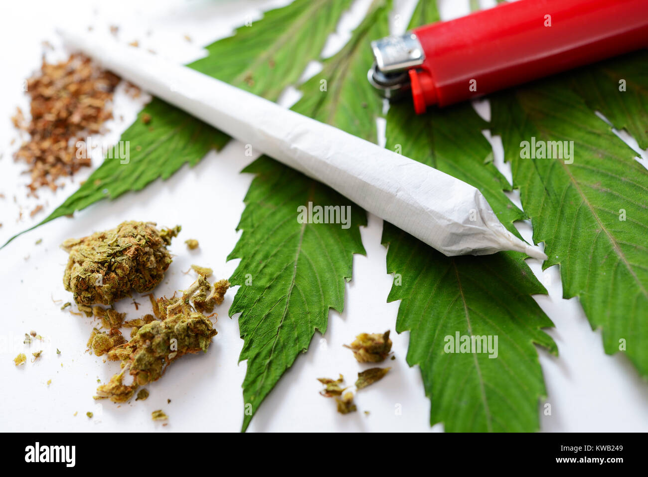 Giunto e la cannabis, Joint und Cannabis Foto Stock
