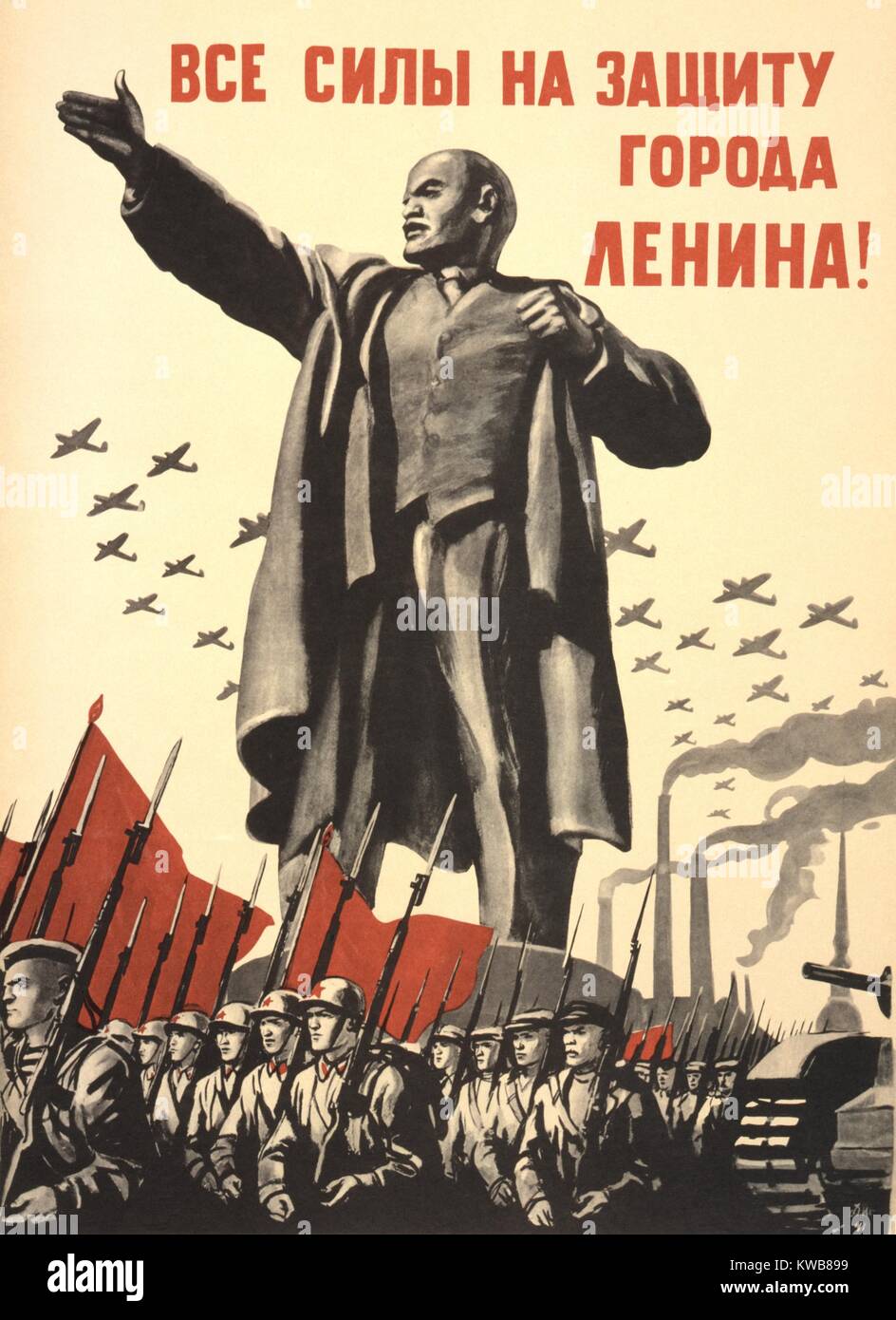 Sovietica Guerra Mondiale 2 poster da Dementii Shmarinov, 1941. 'Tutte le forze per la difesa della città di Lenin!" (BSLOC 2014 8 53) Foto Stock