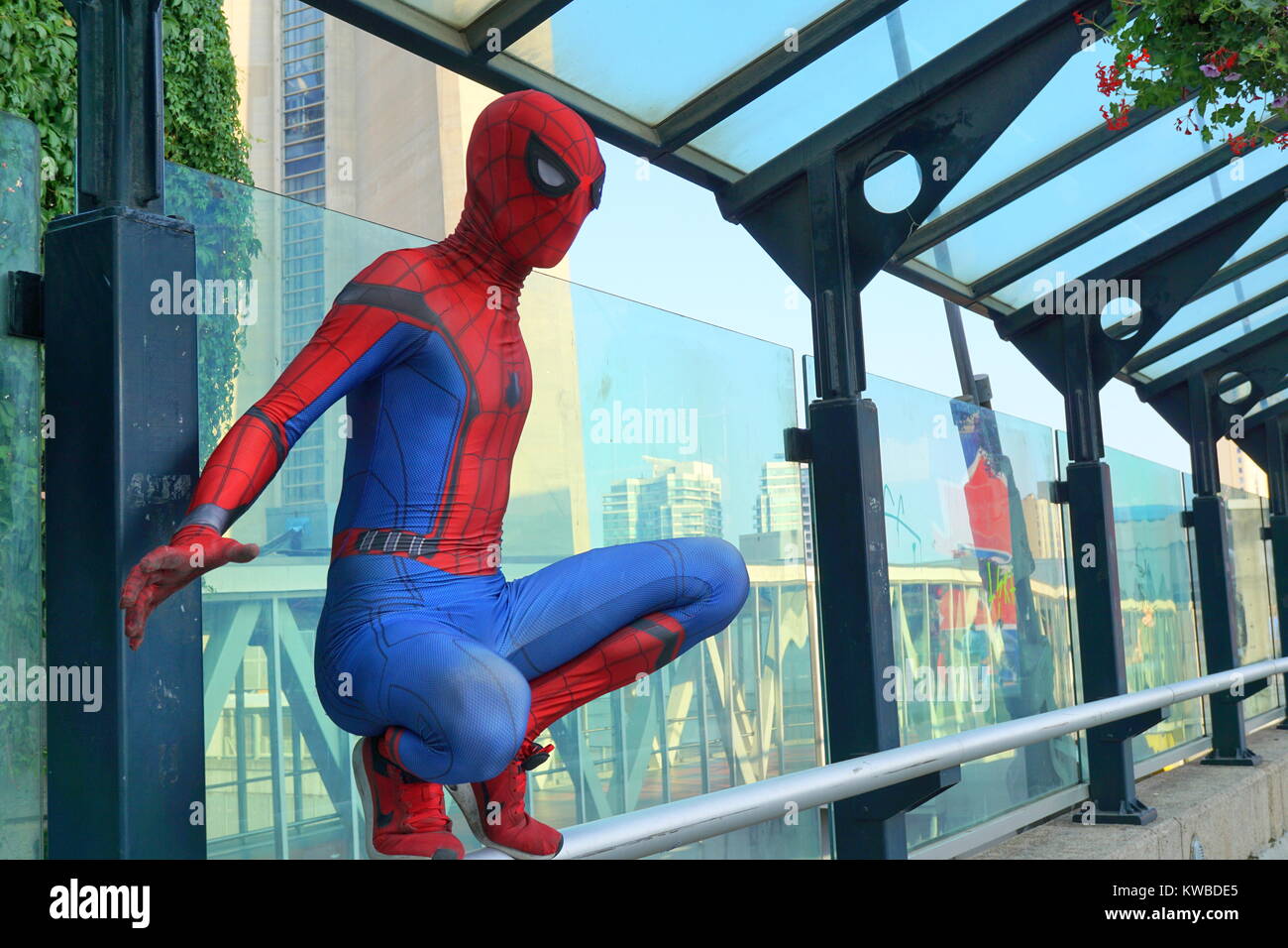 Spider-Man esecuzione alla CN Tower pedonale, Toronto, Ontario, Canada Foto Stock
