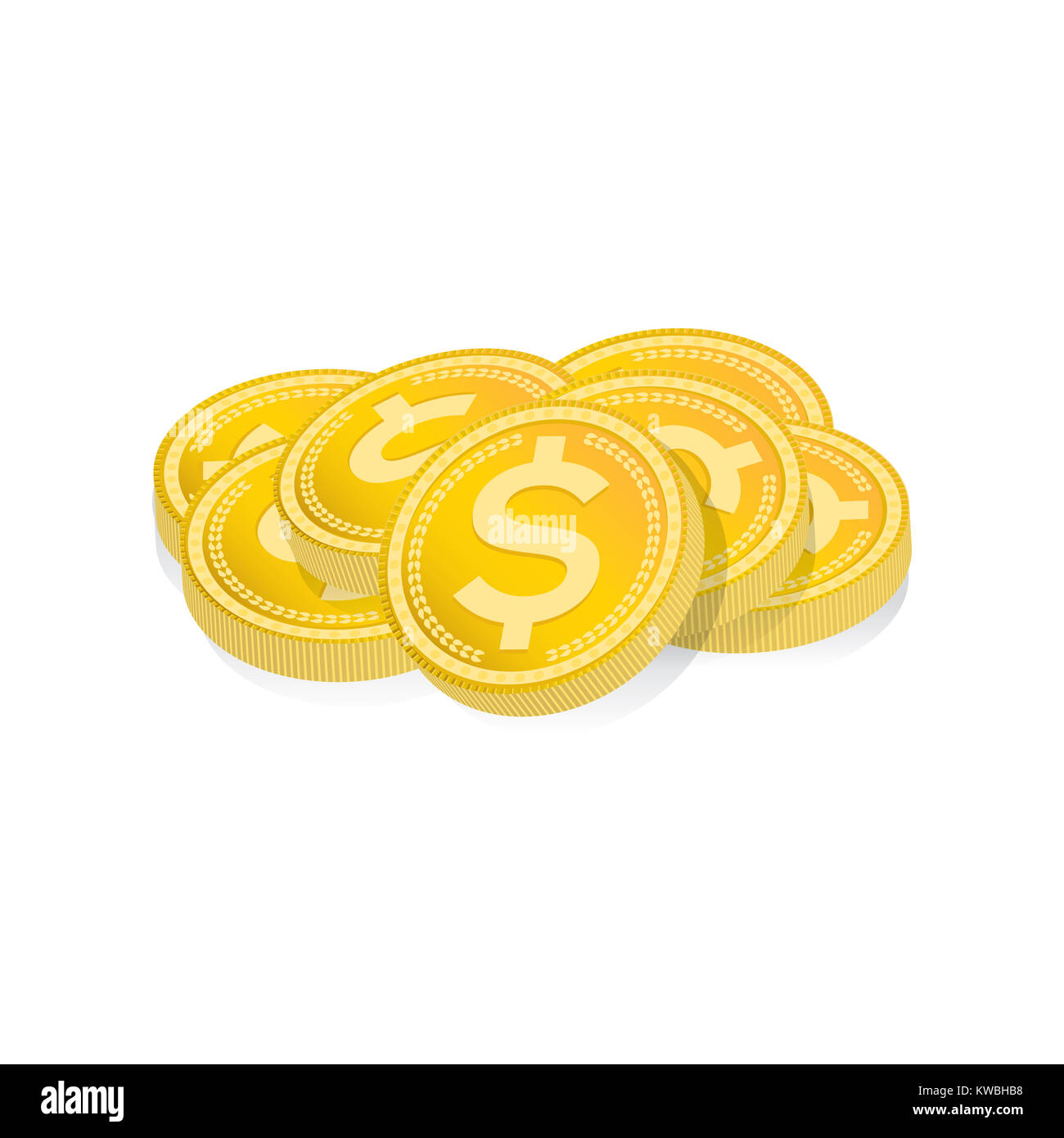 Un mucchio di monete d'oro isolato su uno sfondo bianco illustrazione. EPS vettoriali 10 disponibili. Foto Stock