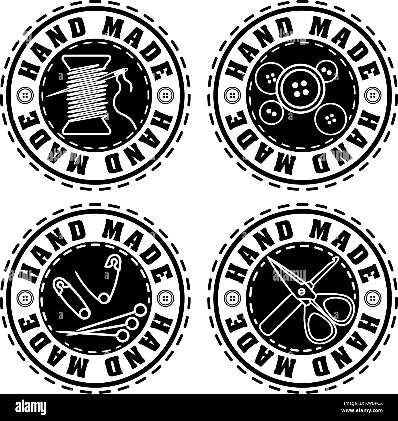 Set di quattro nero timbro di gomma stile solido fatto a mano le etichette per il design. Illustrazione Vettoriale