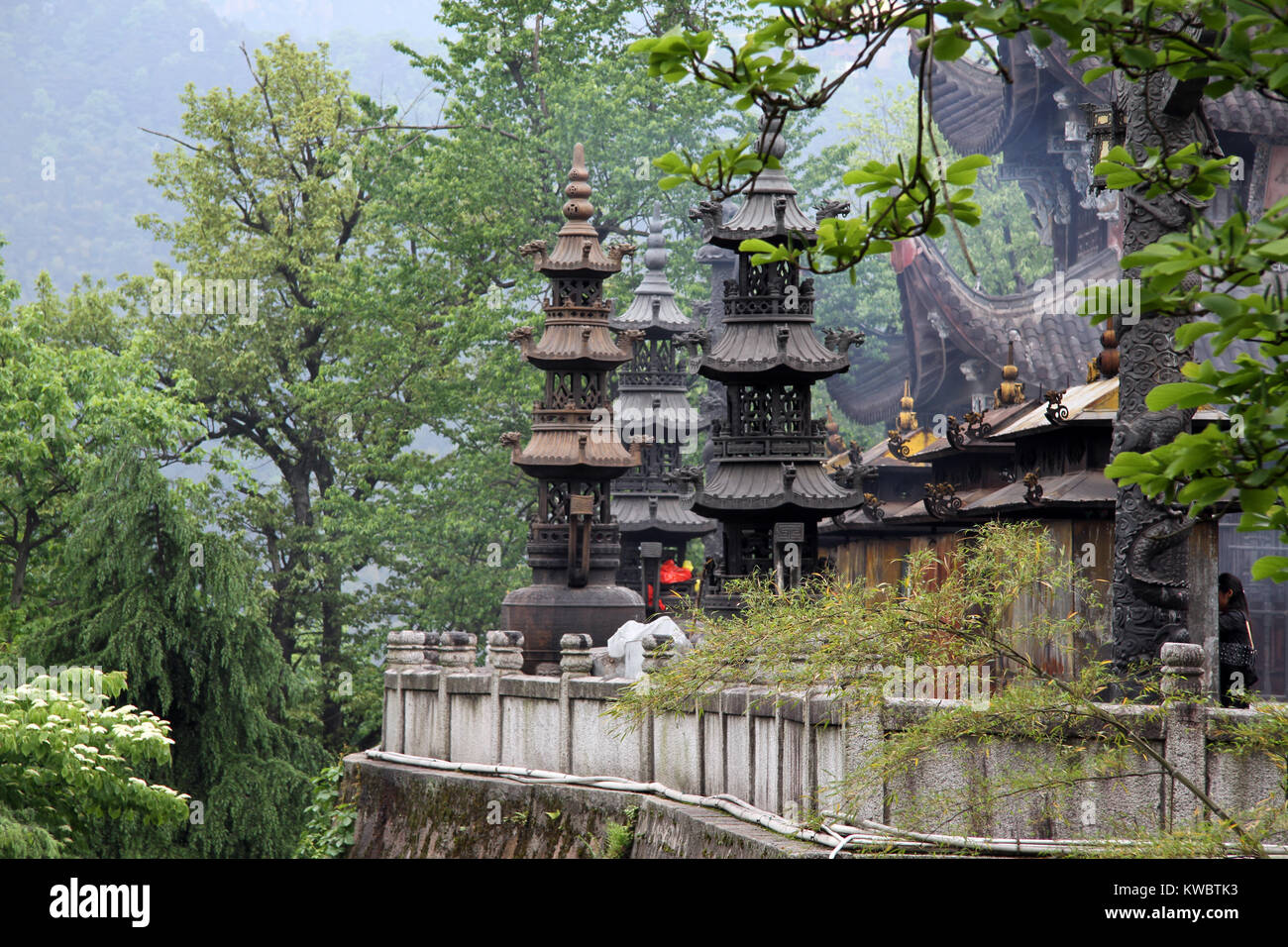 Tempio buddista sul monte in Jiuhua Shan, Cina Foto Stock