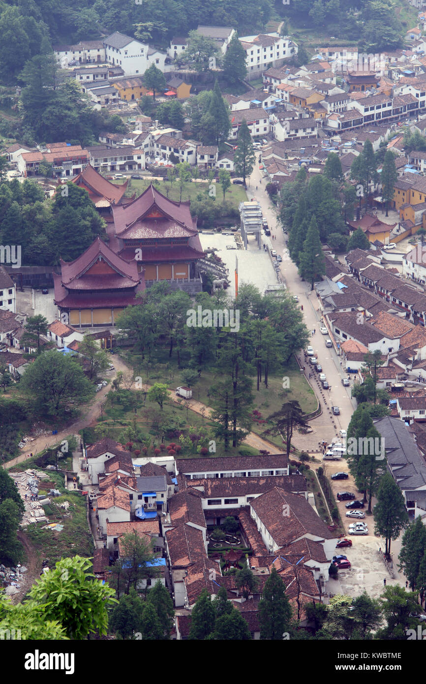 Vista dal Monte sul villaggio Jiuhua Foto Stock