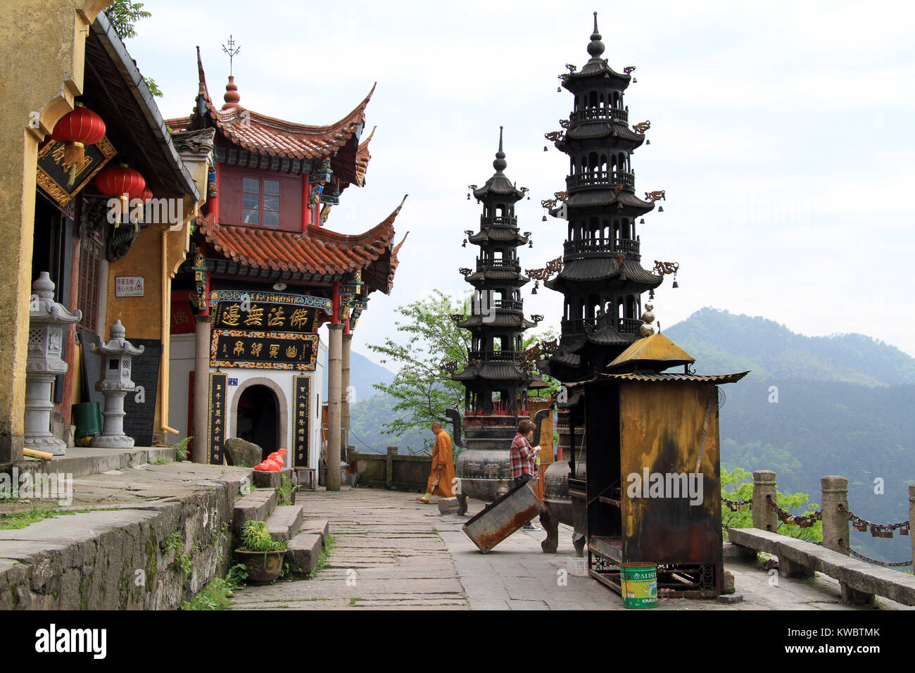 Tempio buddista sul monte in Jiuhua Shan, Cina Foto Stock