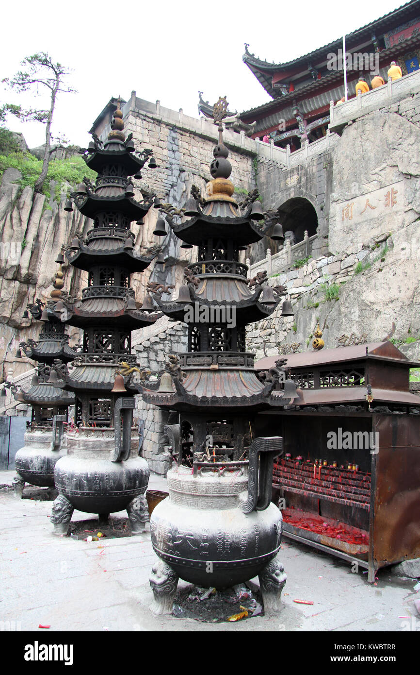 Santuario del tempio Tiantai sulla sommità del monte, Jiuhua Shan. Cina Foto Stock