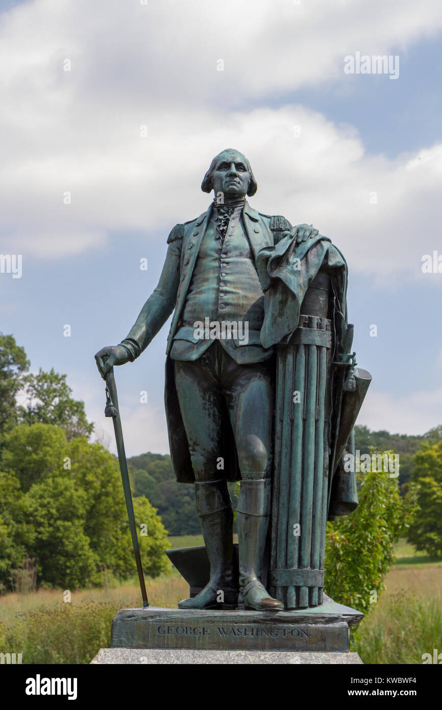 La George Washington statua in Valley Forge National Historical Park (U.S. Parco nazionale di servizio), Valley Forge, Pennsylvania, Stati Uniti. Foto Stock