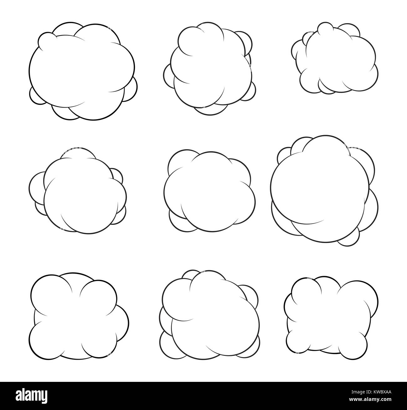 Set di nove vettore decorativo nuvole per il tuo design Illustrazione Vettoriale
