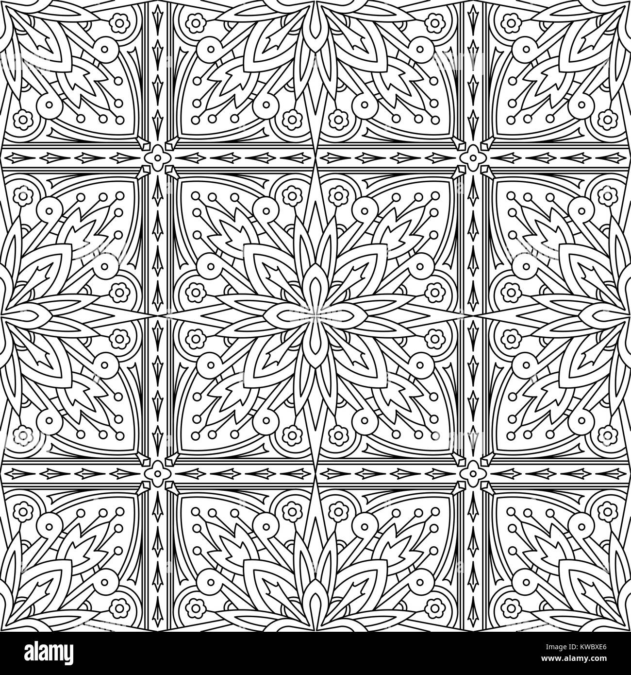 Seamless Tribali Astratti Nera-bianca Pattern in Mono Stile linea. Disegnato a mano Texture etniche. Può essere utilizzato come anti-stress per la terapia di colorazione o colorin Illustrazione Vettoriale