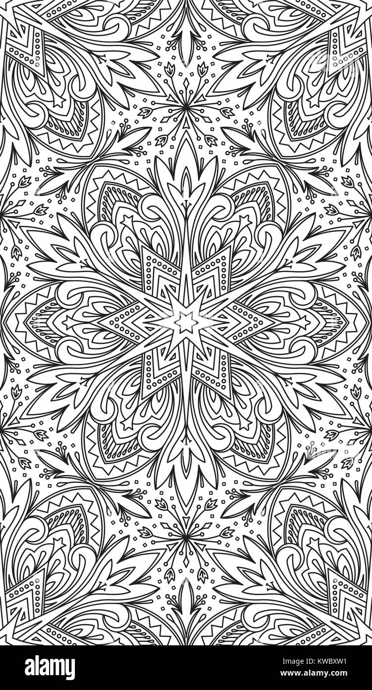 Seamless Tribali Astratti Nera-bianca Pattern in Mono Stile linea. Disegnato a mano Texture etniche. Può essere utilizzato come anti-stress per la terapia di colorazione o colorin Illustrazione Vettoriale