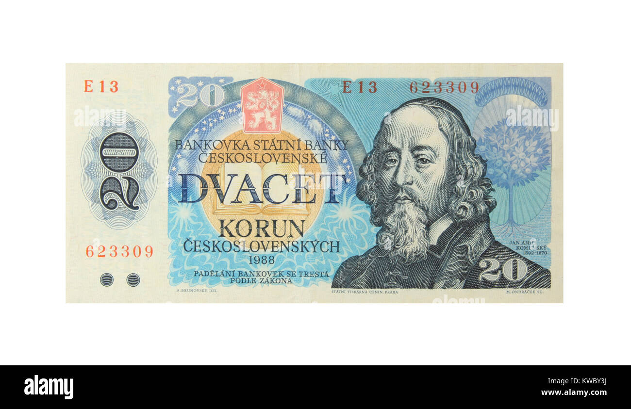 Un 20 banca Korun nota dall'ex Czeckslovakia Foto Stock
