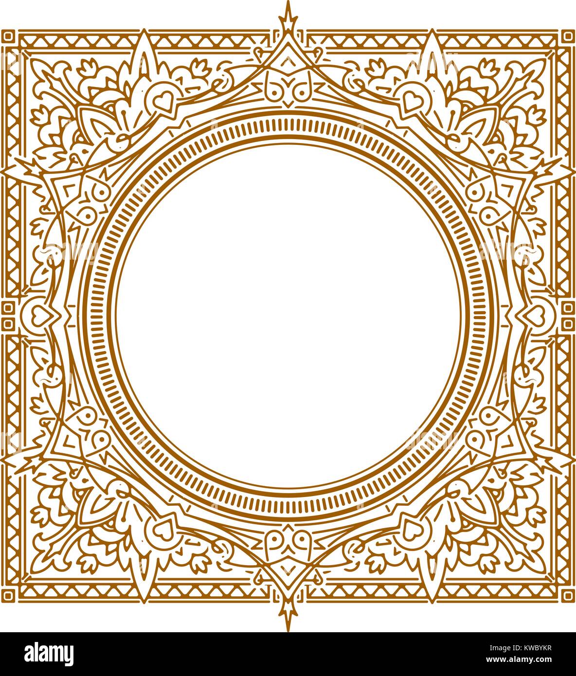 Riccamente decorata square henna modello di frame con centro rotondo. Vettore sfondo decorativo in etnico in stile indiano per il libro da colorare, design di prodotti tessili, Illustrazione Vettoriale