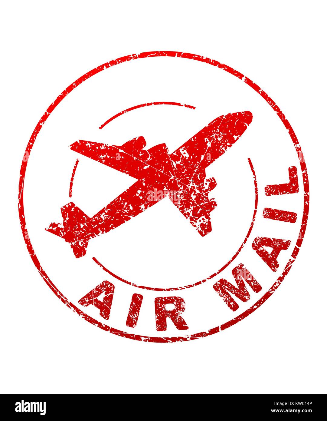 La posta di aria stile grunge vector timbro di gomma con silhouette di un aeromobile in volo Illustrazione Vettoriale