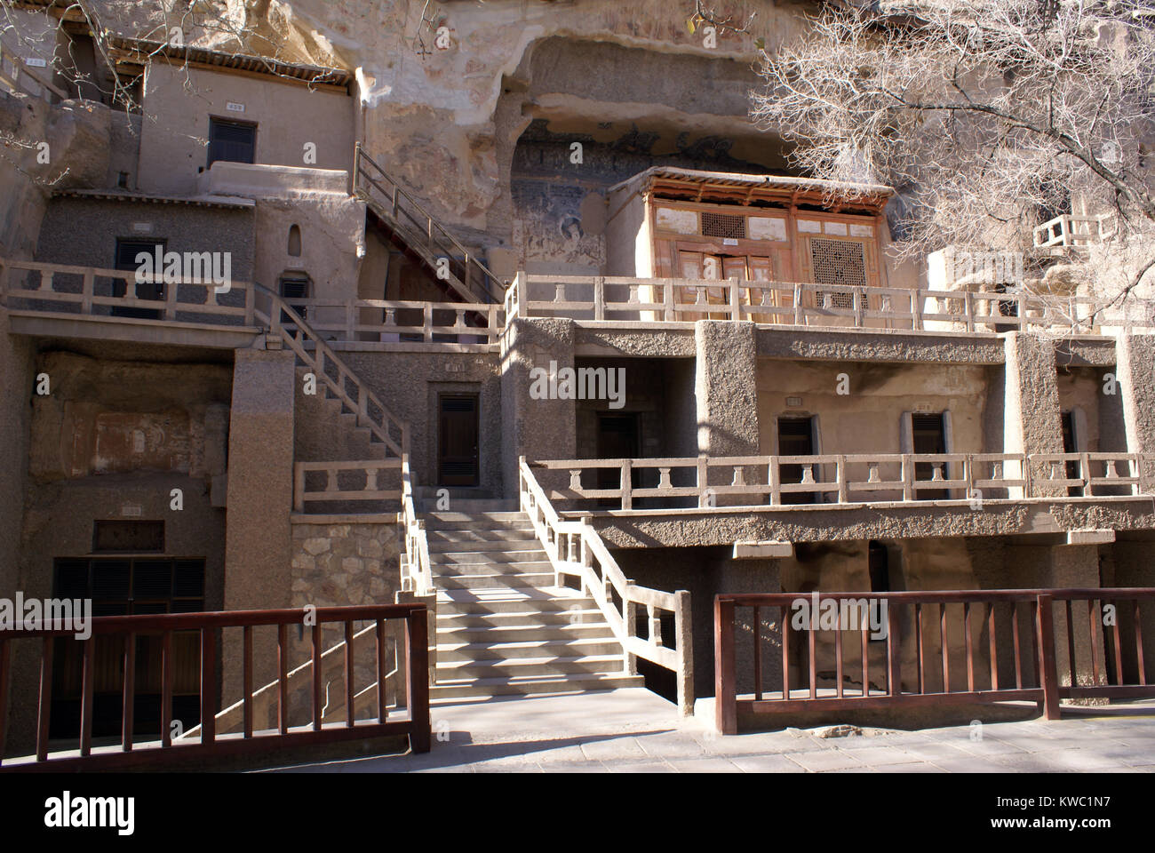 Le grotte di Mogao in Monte, Cina Foto Stock