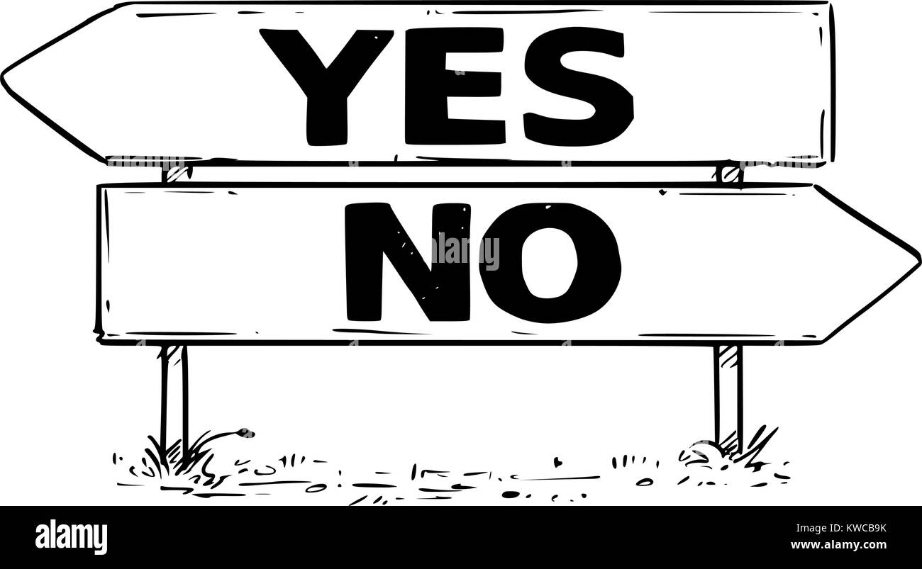 Vettore di disegno di sì o no decisione aziendale traffico segno di freccia. Illustrazione Vettoriale