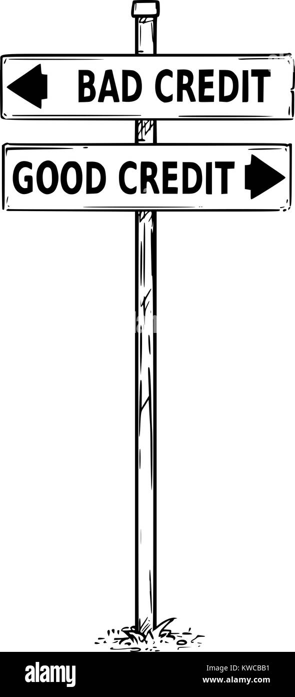 Vettore di disegno di buona o cattiva attività di credito decisione traffico segno di freccia. Illustrazione Vettoriale