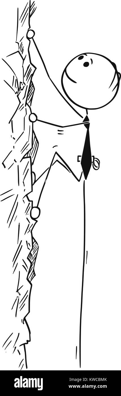 Cartoon stick uomo disegno illustrazione concettuale di imprenditore climbing mountain.concetto di business la carriera e il successo. Illustrazione Vettoriale