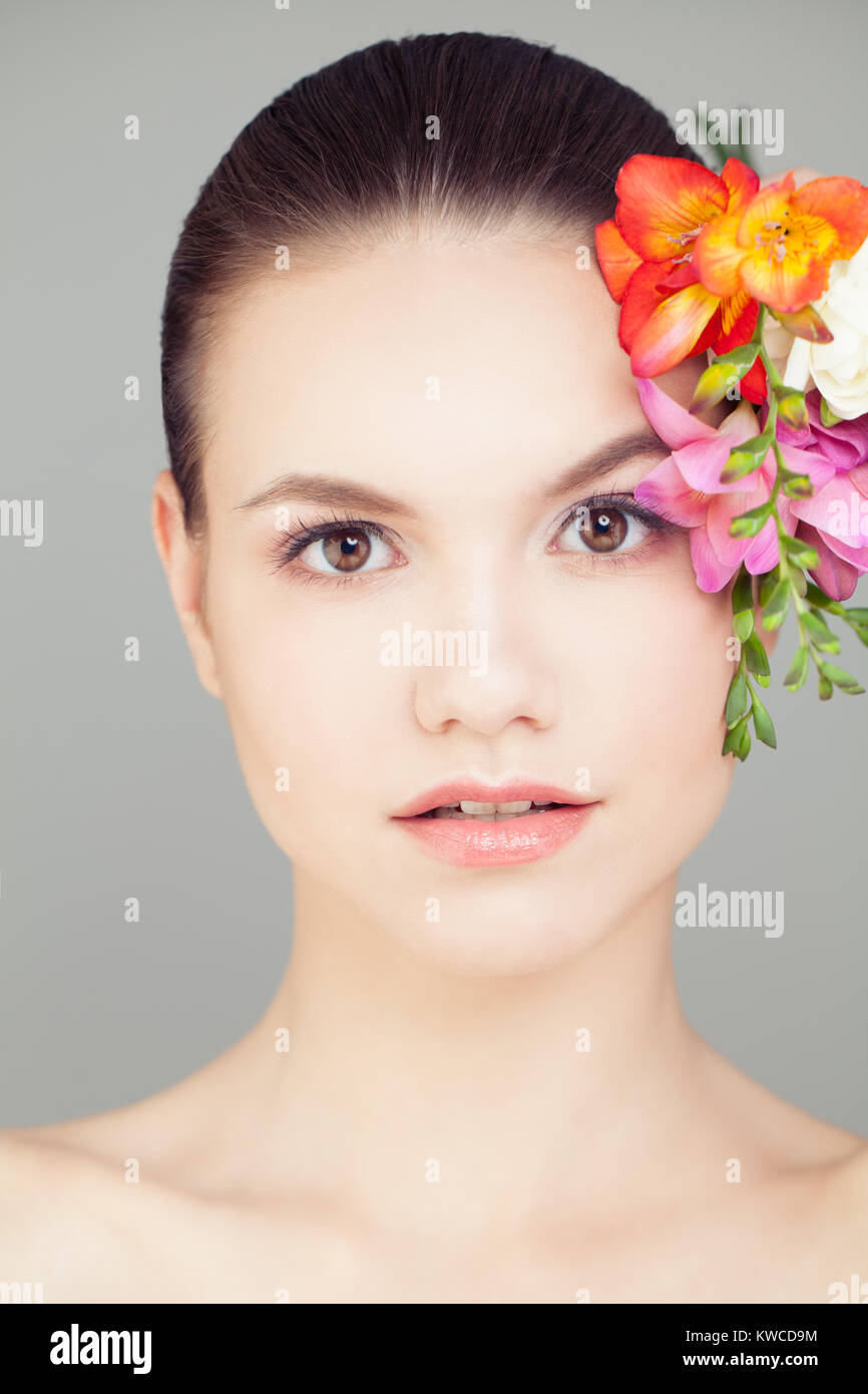 Trucco naturale. Viso carino. Spa Beauty Skincare Concept Foto Stock