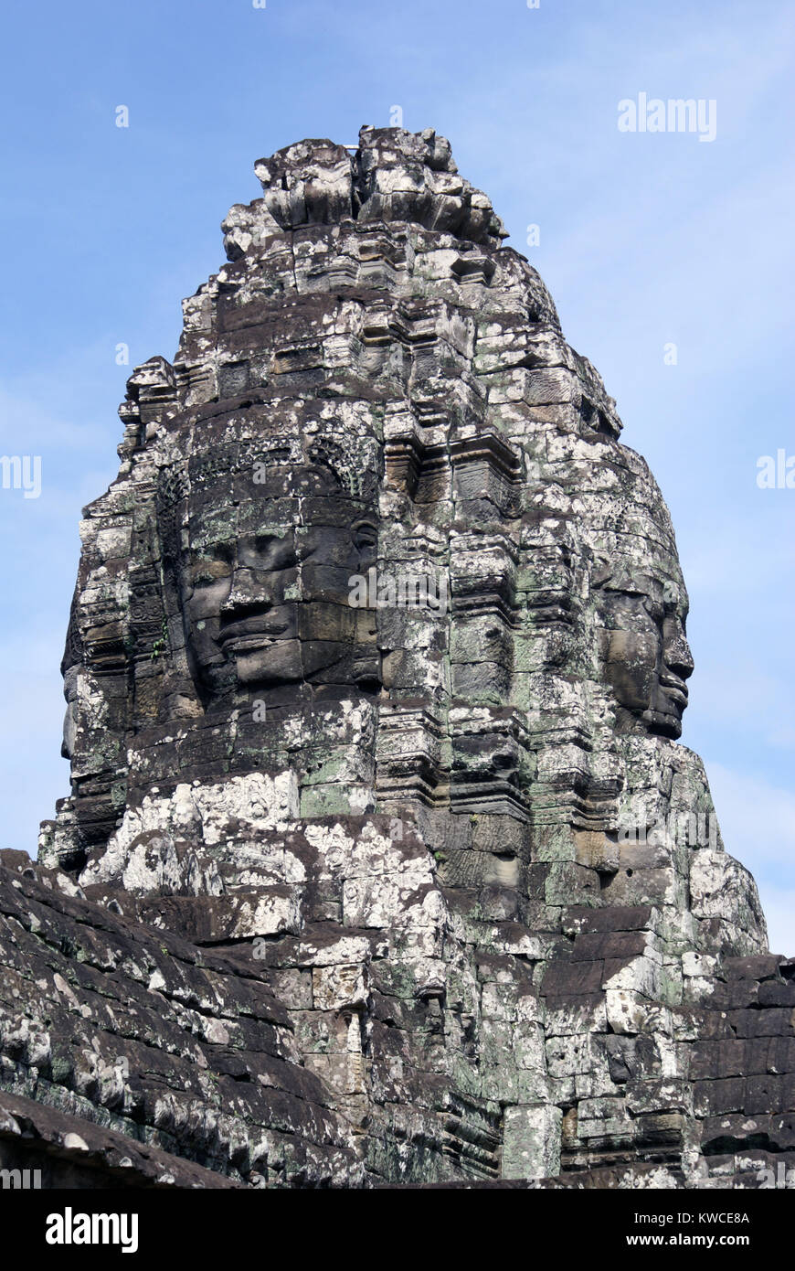 Torre all'angolo nel tempio Bayon Angkor, Foto Stock
