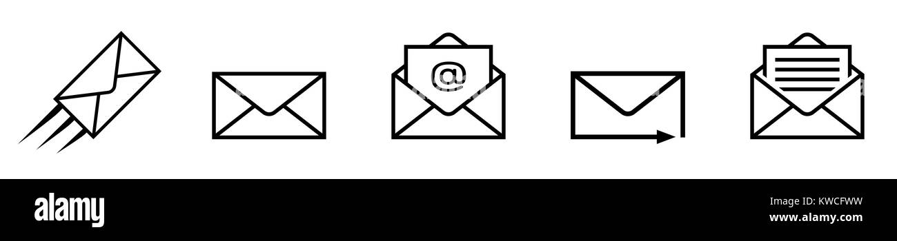 Impostare mail isolati su sfondo bianco Illustrazione Vettoriale