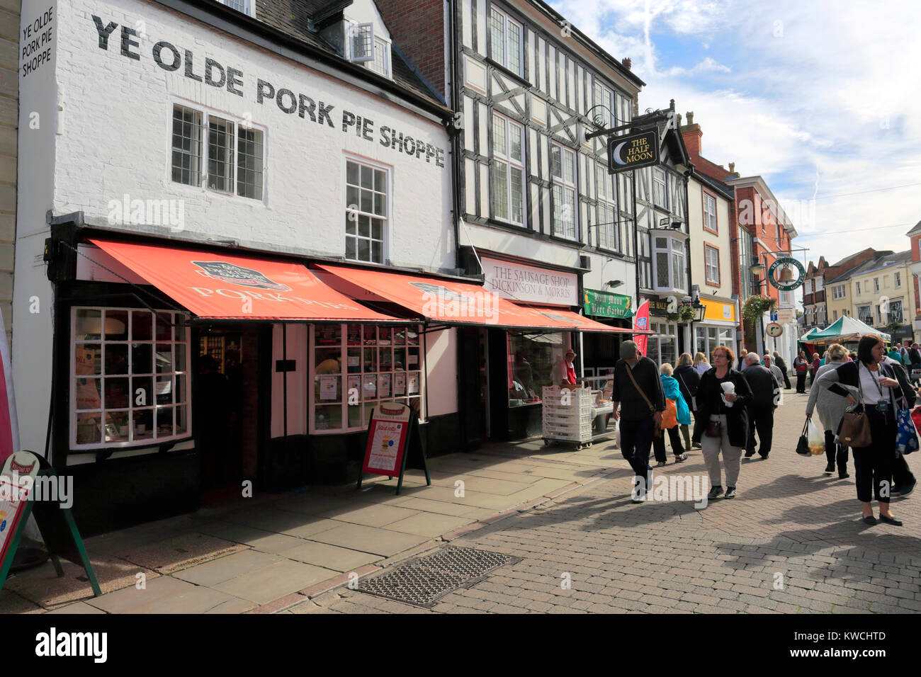 Il famoso Ye Old pasticcio di maiale shoppe e salsiccia il negozio nella città mercato di melton mowbray, leicestershire, England, Regno Unito Foto Stock
