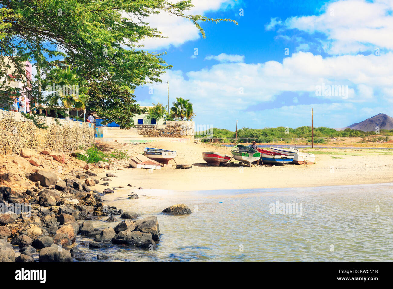 Spiaggia di Palmeira porto, Isola di Sal,Salina, Capo Verde, Africa Foto Stock