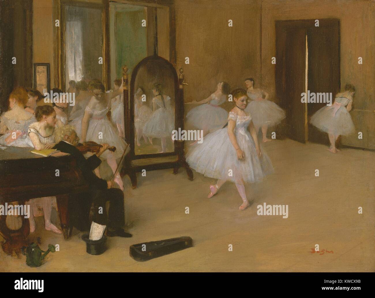 La Danza di classe, di Edgar Degas, 1870, impressionista francese pittura, olio su legno. Questo è Degass prima rappresentazione di una classe di danza, dipinta da disegni di studio (BSLOC 2017 3 101) Foto Stock