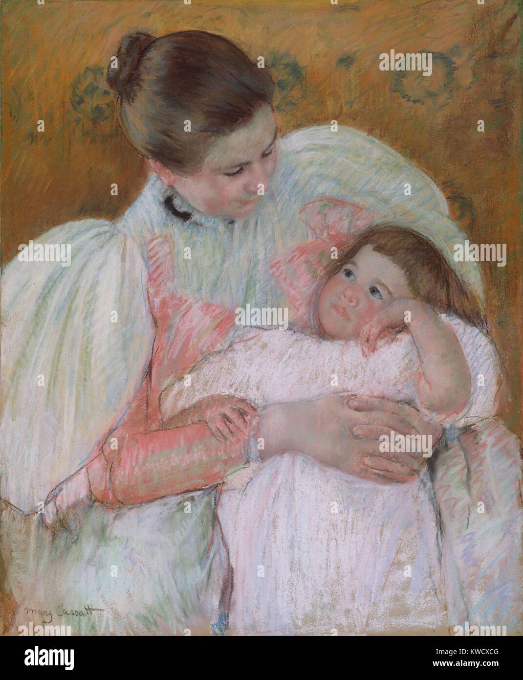 Infermiere e bambino, da Mary Cassatt, 1896-7, impressionista francese pittura, olio su tela. Cassatts tecniche pastello sono stati influenzati da quelli del suo amico Degas (BSLOC 2017 3 135) Foto Stock