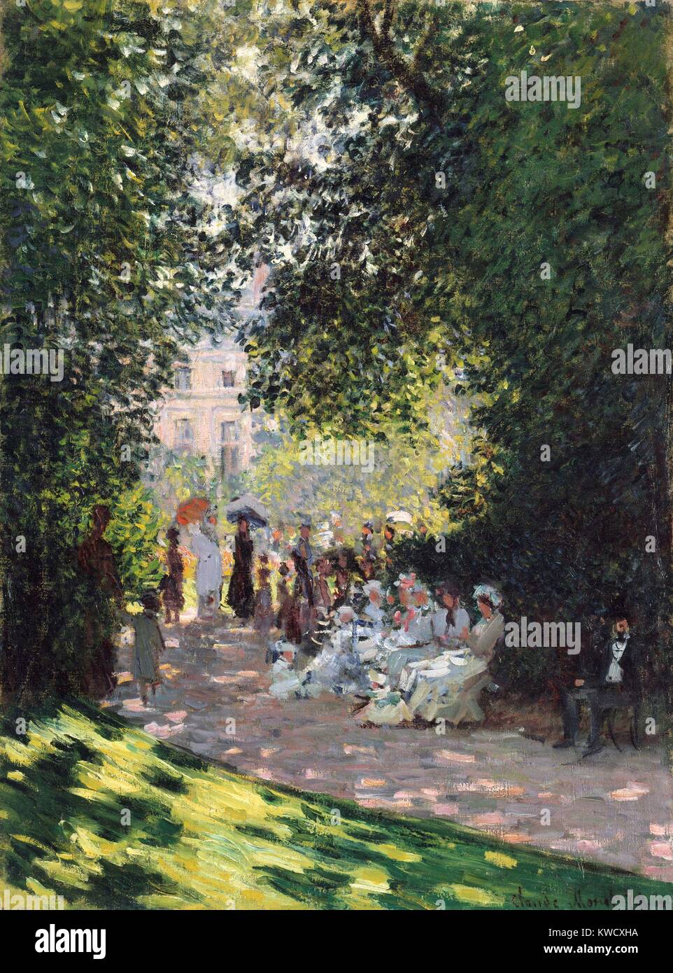 Il Parc Monceau, di Claude Monet, 1878, impressionista francese pittura, olio su tela. Monet applicata la vernice in piccoli daubs su tutta la tela che ha ridotto l'illusione dei volumi e spazi del suo motivo (BSLOC 2017 3 27) Foto Stock