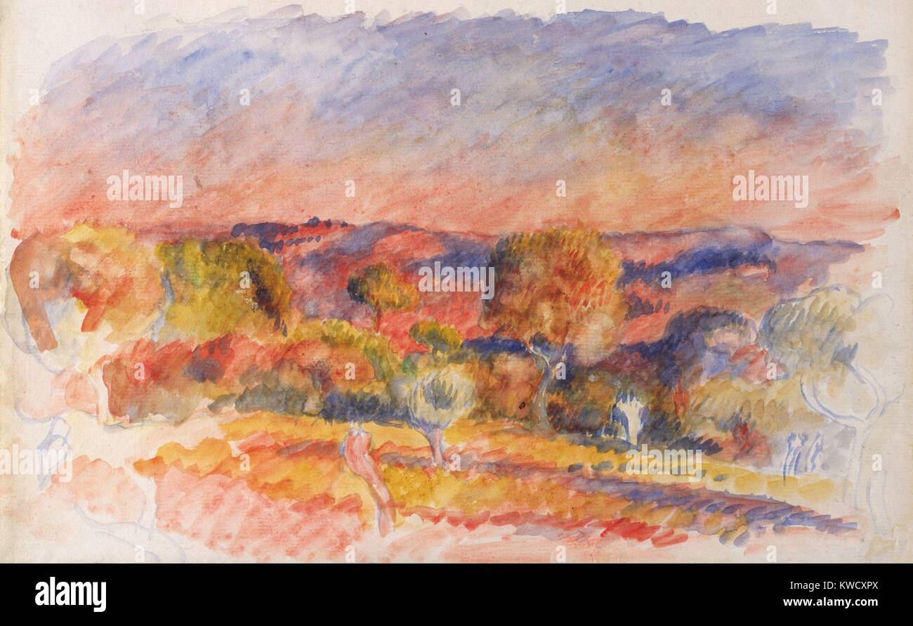 Paesaggio, da Auguste Renoir, 1889, impressionista francese la pittura ad acquerello su carta. Questo Aix-en-Provence scena è stata verniciata quando Renoir affittato una casa estiva vicino al suo amico Cezanne (BSLOC 2017 3 91) Foto Stock