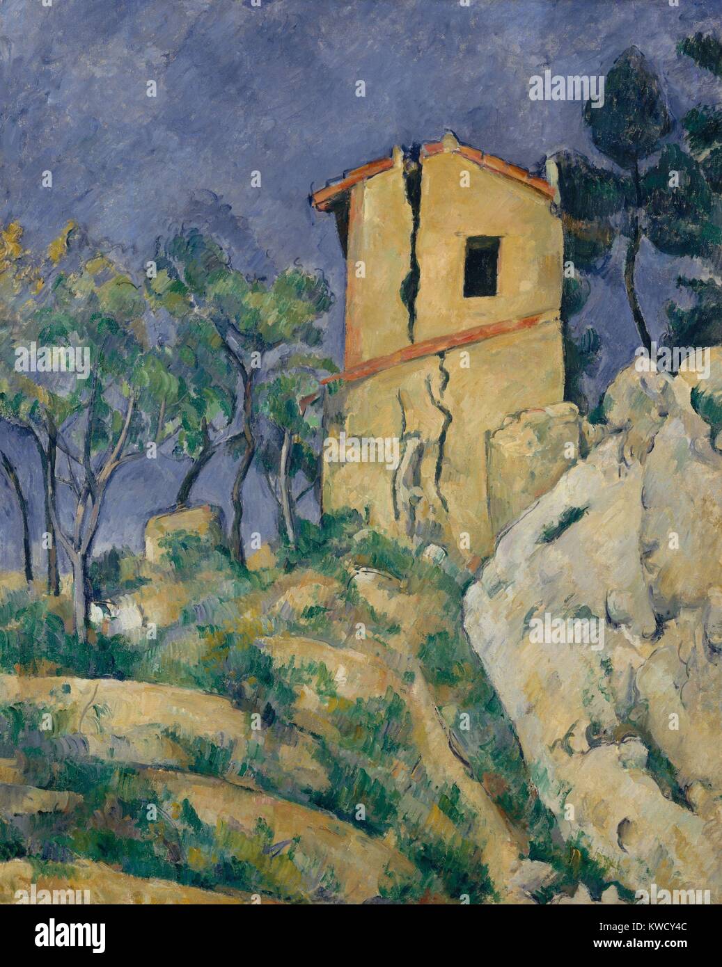 Casa con le pareti incrinate di Paul Cezanne, 1892-94, Francese Post-Impressionist pittura ad olio. Questa casa abbandonata era vicino alla sua Aix-en-Provence studio (BSLOC 2017 5 11) Foto Stock