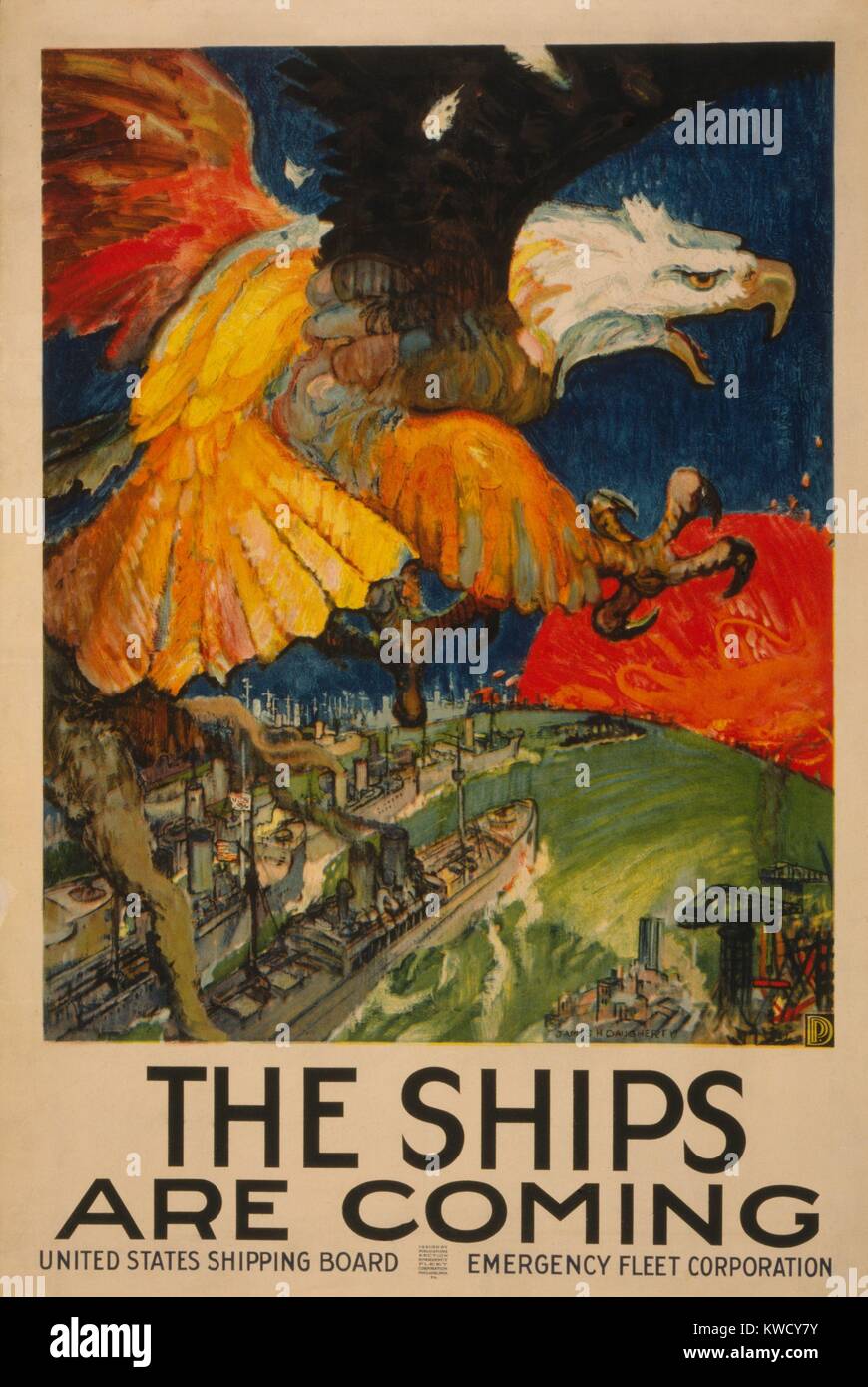 Le navi sono in arrivo. 1917 Guerra Mondiale 1 poster da parte degli Stati Uniti della scheda Spedizione. La spedizione della flotta Board-Emergency Corporation, un'agenzia di emergenza per ingrandire e gestire la US Merchant Marine (BSLOC 2017 1 54) Foto Stock