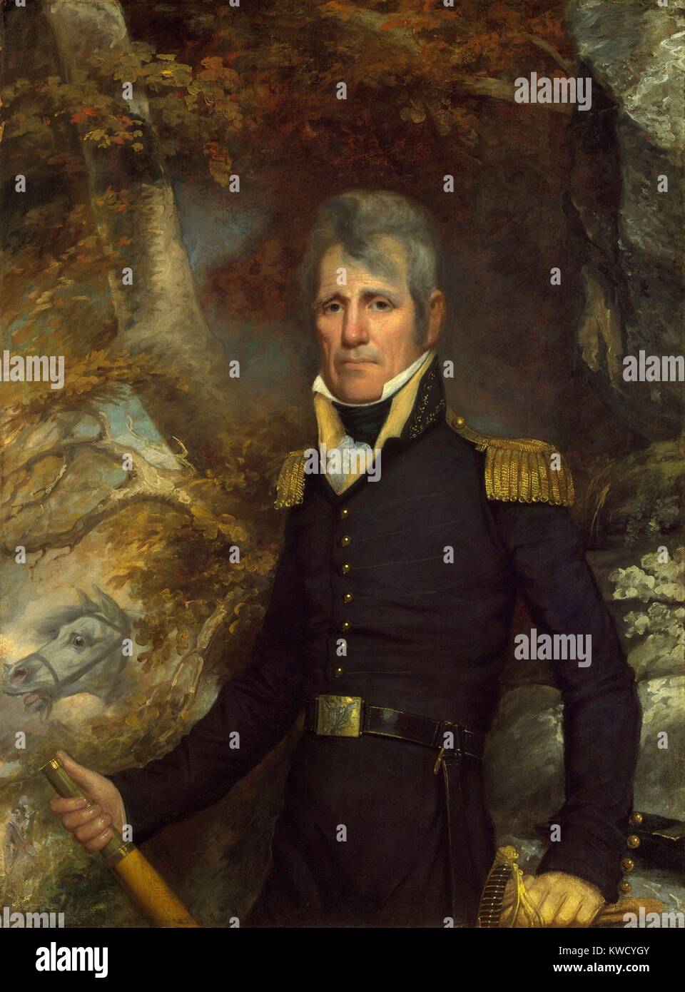 Generale Andrew Jackson nel 1819 ritratto militare da John Wesley Jarvis. Questo ritratto fu dipinto a New York nel 1819, quando Jackson è stato celebrato come un eroe della guerra del 1812. Jackson ha commissionato questo ritratto da Jarvis, che dipinse almeno altri sette Jackson ritratti. Samuel Swartwout documentati per la precisione della somiglianza, quando ha scritto, sono appena stato a vedere Jarviss ritratto di voi. Esso è inimitabile (BSLOC 2017 6 1) Foto Stock