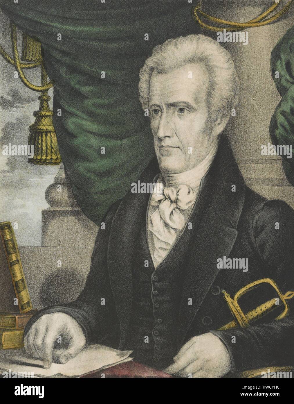 Presidente Andrew Jackson, 1835-37, mano-litografia colorata da Nathanial Currier (BSLOC 2017 6 14) Foto Stock