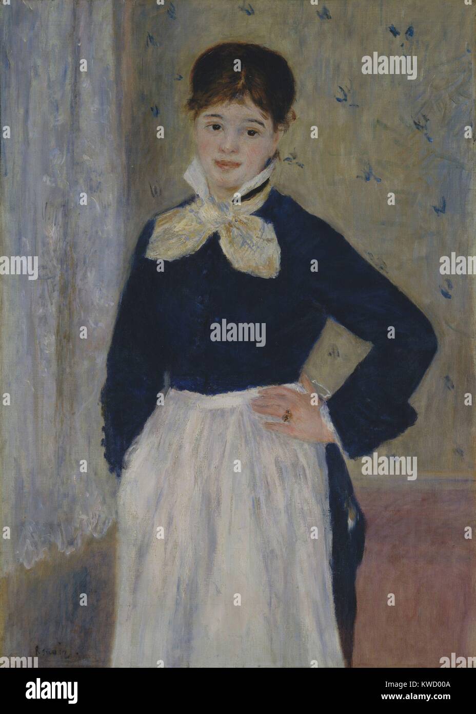 Una cameriera al Ristorante Duvals, da Auguste Renoir, 1875, impressionista francese la pittura ad olio. Essa è semplicemente un vestito ragazza di lavoro in un normale ristorante di Parigi (BSLOC 2017 3 70) Foto Stock