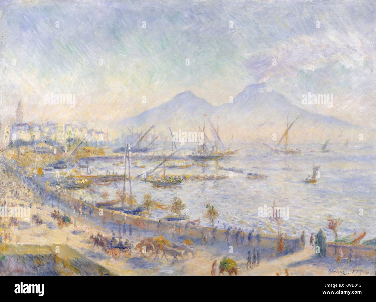La baia di Napoli da Auguste Renoir, 1881, impressionista francese pittura, olio su tela. Questa luce del sole bagnata vista di Napoli include il vulcano Vesuvio (BSLOC 2017 3 88) Foto Stock