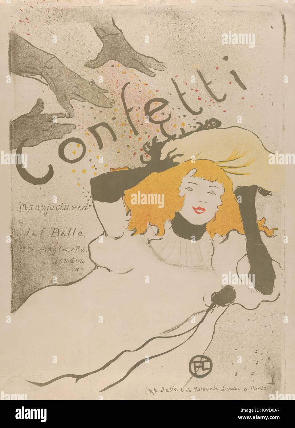 Coriandoli, Henri de Toulouse-Lautrec, 1894, francese Post-Impressionist, litografia. Si tratta di un manifesto pubblicitario per la loro carta coriandoli fatta dalla bella fratelli a Londra, principali produttori di carta. Essi erano sostenitori dell arte poster (BSLOC 2017 5 74) Foto Stock