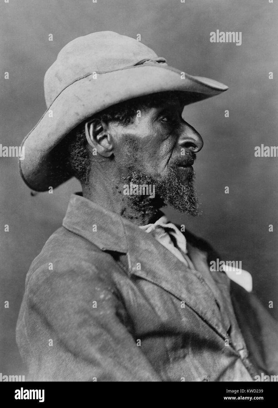 Ritratto di profilo di African American uomo indossa un cappello è intitolato Boshe, presumibilmente il suo nome. La foto è stata creata c. 1900-1902 da Lewis Francesco Hanes (BSLOC 2017 20 116) Foto Stock