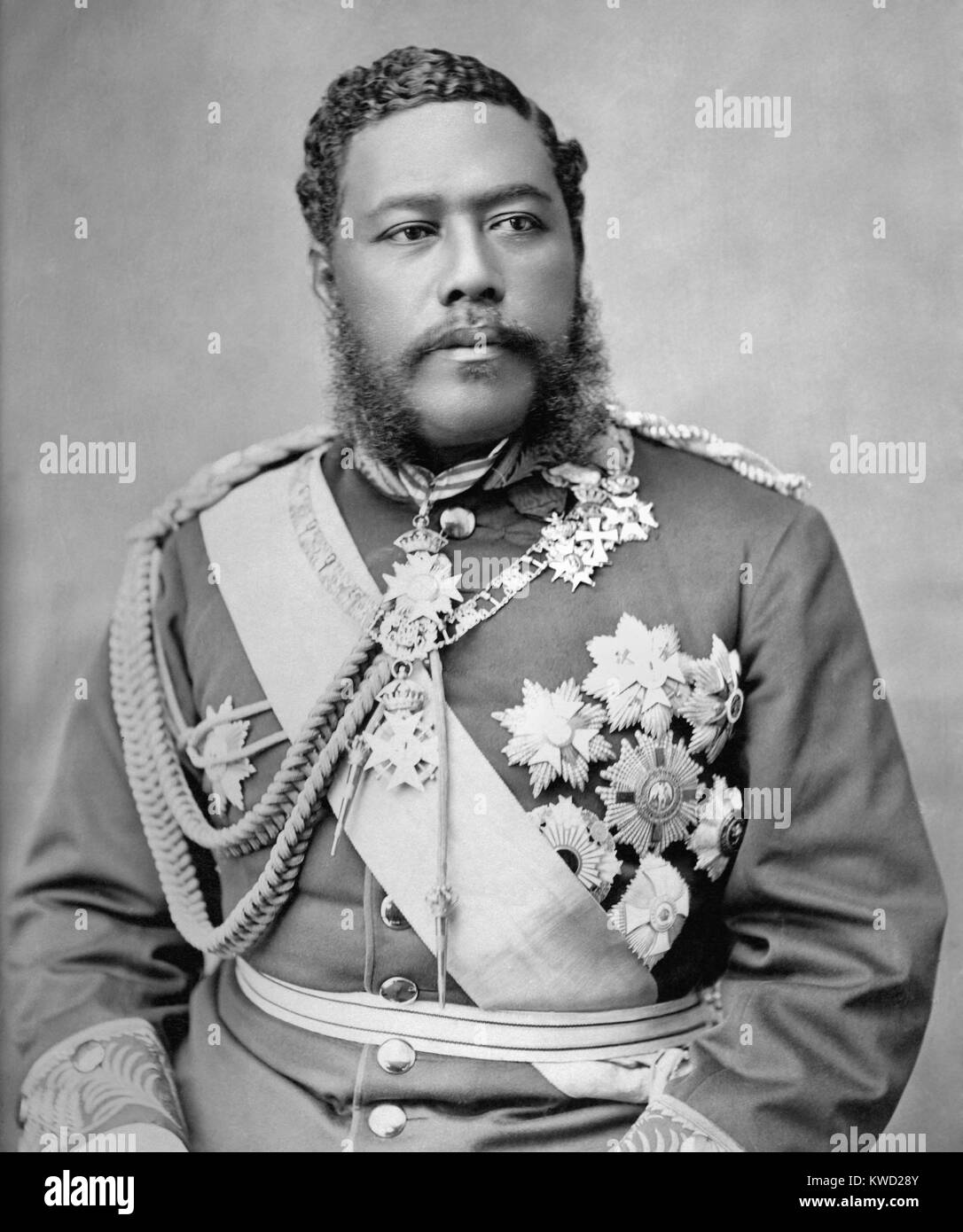 Hawaiian King David Kalakaua regnò dal 1874-1891. Egli ha incoraggiato espandendo il Hawaiian economia e cultura ad influenze esterne che comporterebbe il nativo di Hawaiian perdita di sovranità durante il regno del suo successore, sua sorella, Regina Liliuokalani (BSLOC 2017 20 55) Foto Stock