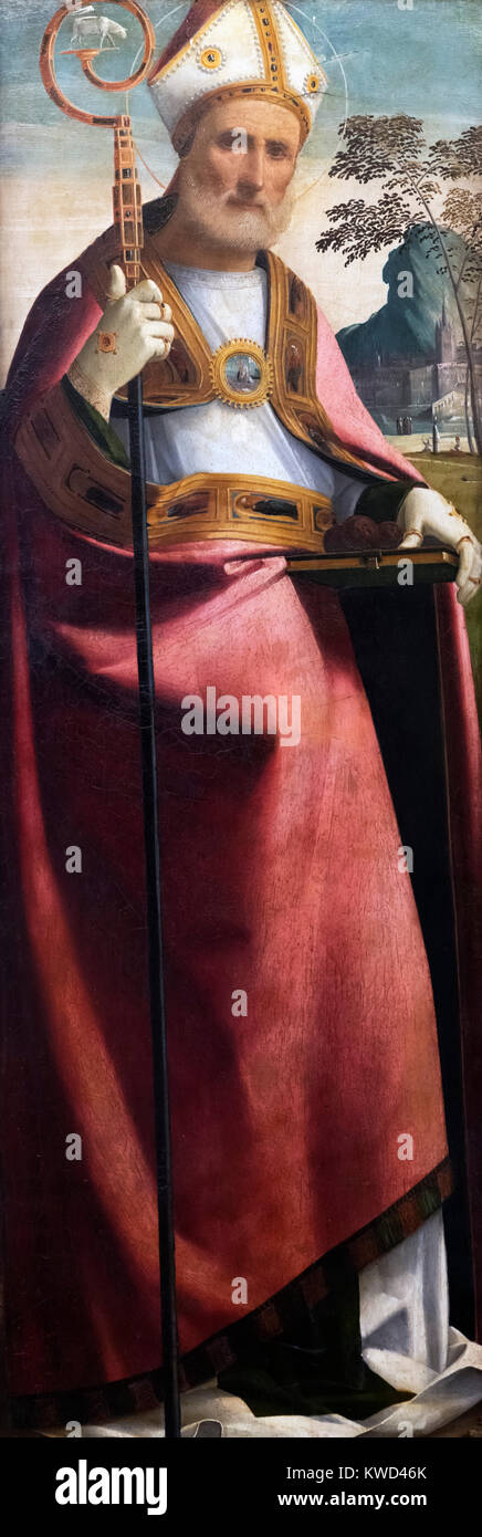 San Nicola da Ortolano (Giovanni Battista Benvenuti: c.1487-c.1527), olio su pannello, c.1520 Foto Stock