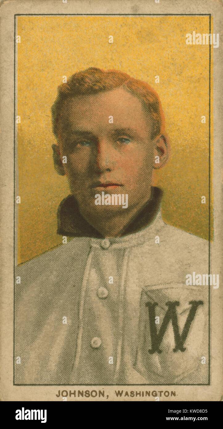 Scheda di baseball di Walter Johnson, Washington senatori, dalla American Tobacco Company, 1909-11. (BSLOC 2015 17 37) Foto Stock
