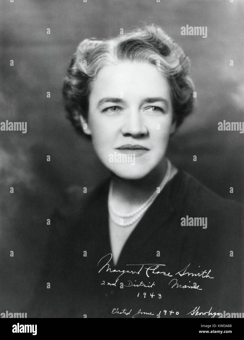 Margaret Chase Smith, U.S. Casa di rappresentanti di Maine il 2° distretto, 1943. Ha servito nel congresso per 5 termini, prima che lei è stato eletto al Senato dove ha servito 4 termini (BSLOC 2016 7 41) Foto Stock
