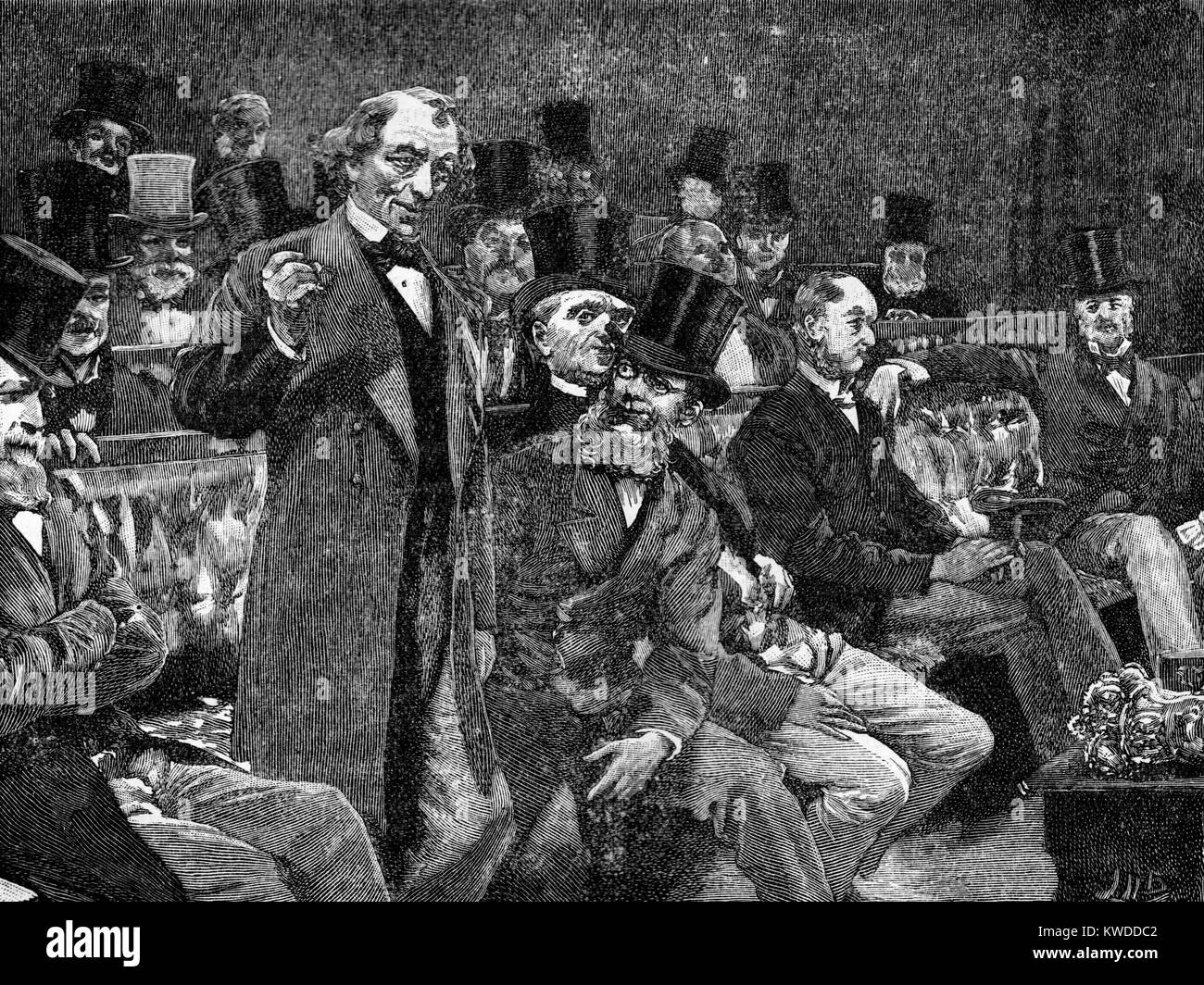 Signor Disraeli, Primo Ministro, raccontando la House of Commons la sua storia su 'Dry Champagne" 1875 Foto Stock