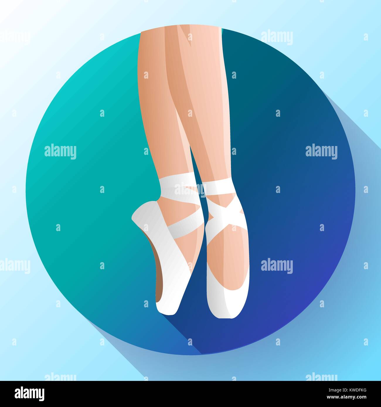 White ballet pointe scarpe piatte illustrazione vettoriale di palestra scarpe da ballo permanente sulla tiptoes Illustrazione Vettoriale
