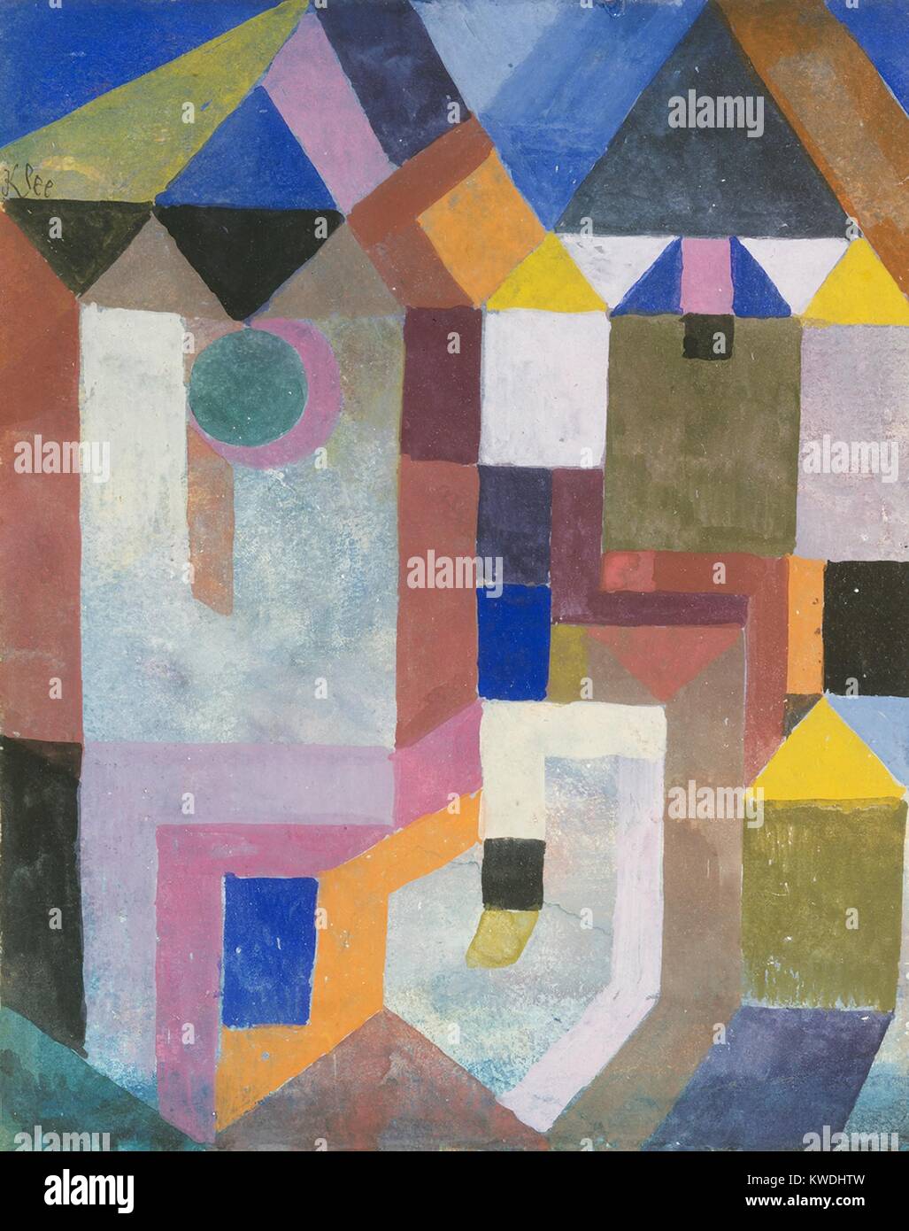 Colorata architettura, di Paul Klee, 1917, Swiss disegno, gouache su carta. Piani di colore brillante raffigurano decorativamente architettura astratta (BSLOC 2017 7 38) Foto Stock