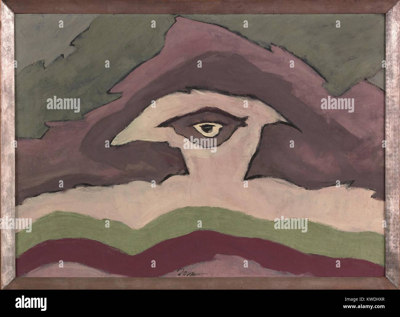 Nuvole di tempesta, da Arthur Colomba, 1935, la pittura americana, emulsione di cera su tela in artista-realizzato il telaio. Paesaggio Astratto irregolare delle bande di colore che circonda una grande eyelike forma irregolare di cui sopra di forme d'onda. Colomba si adoperò per esprimere una forza spirituale oltre la realtà (BSLOC 2017 7 84) Foto Stock