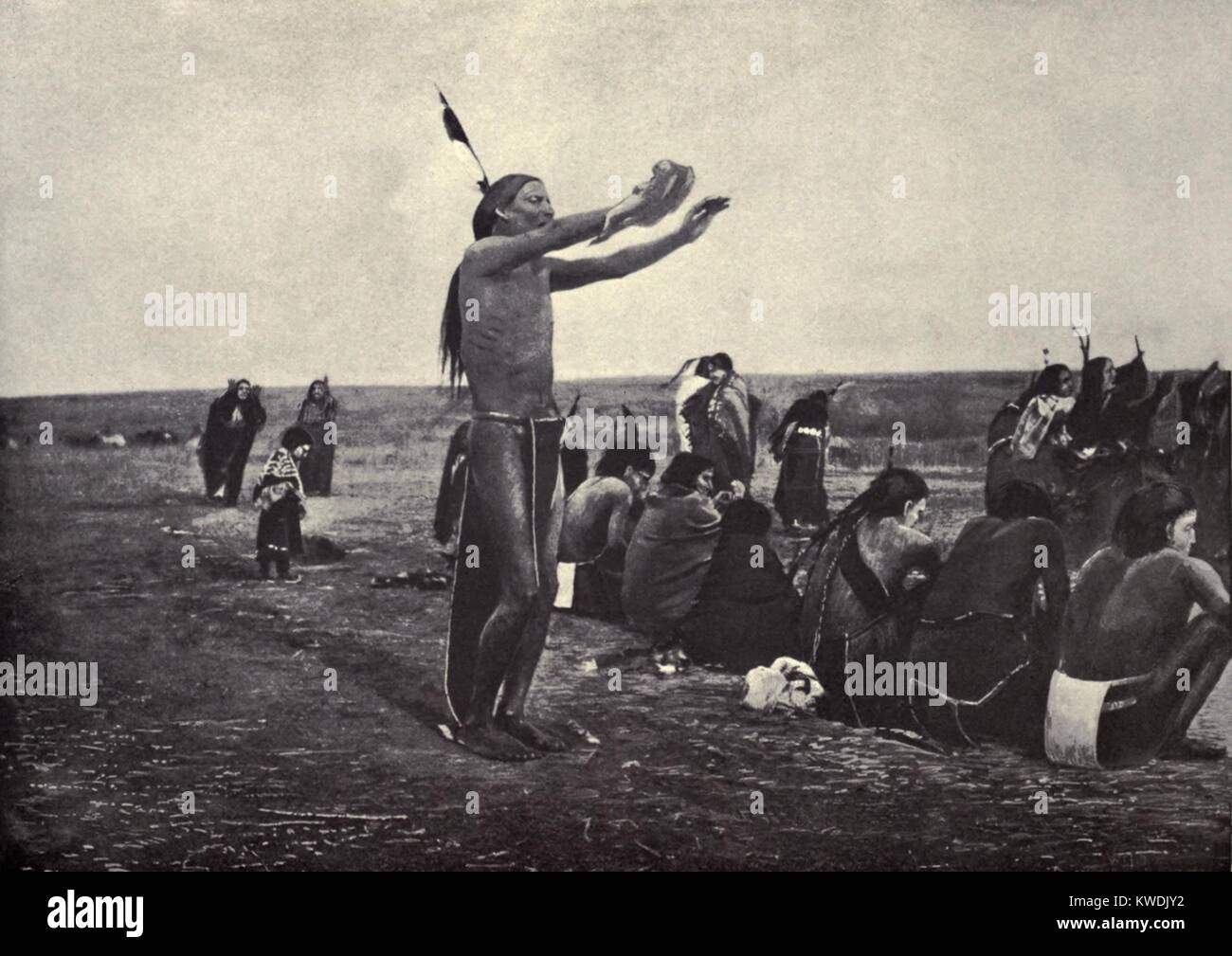 Nativi americani ballerino fantasma rigida in piedi in una trance come stato, c. 1890. La riproduzione di un dipinto di Maria Irvin Wright (BSLOC 2017 18 10) Foto Stock