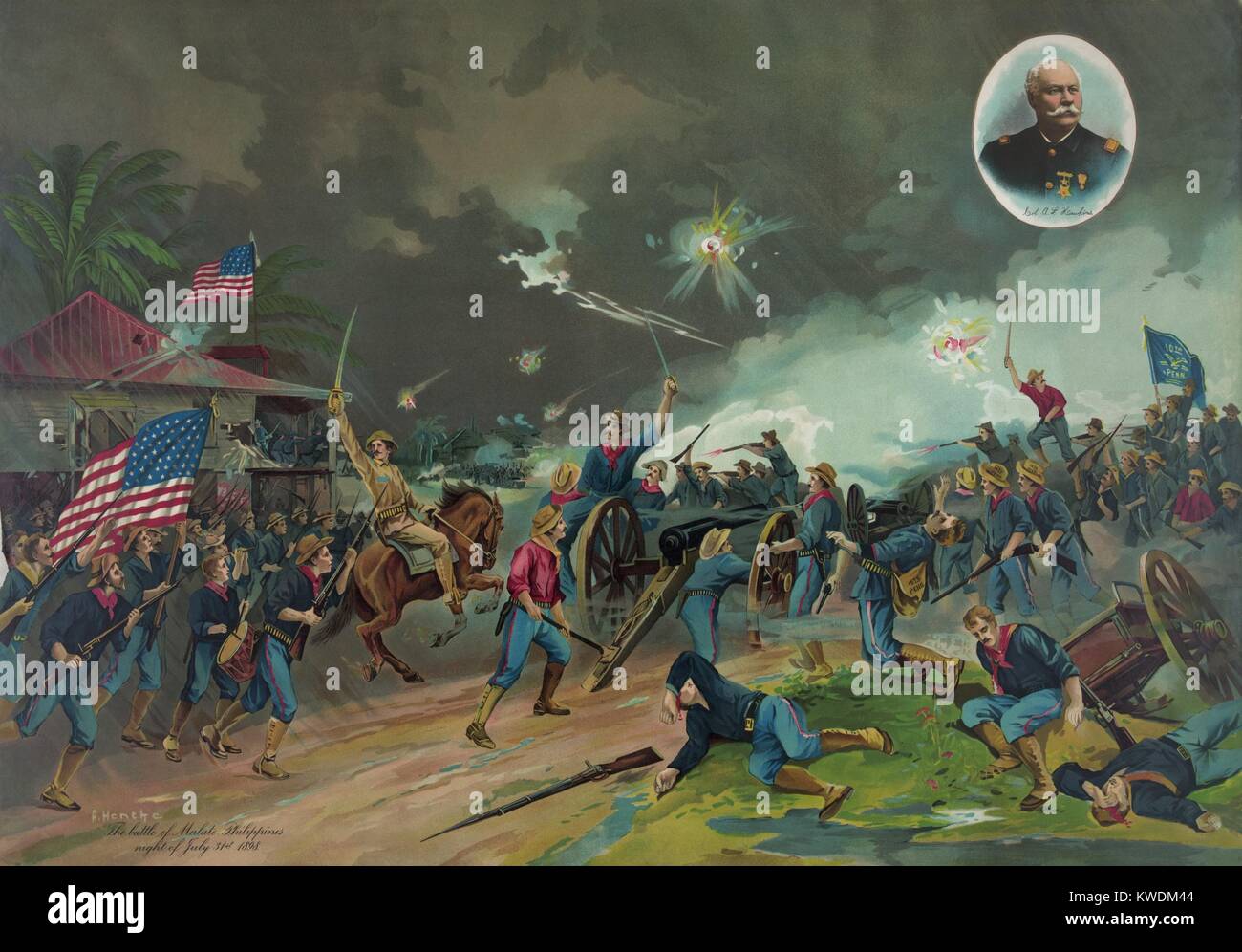 Battaglia di malato, isole filippine, la notte del 31 luglio 1898, durante la spagnola guerra americana. Questa è stata la prima battaglia della simulazione di battaglia di Manila, in cui le forze spagnole hanno attaccato il entrenchments americano del decimo in Pennsylvania e a Utah artiglieria. Con il rinforzo del terzo noi artiglieria, gli spagnoli sono stati respinti e la posizione degli Stati Uniti è stato tenuto. 10 Gli americani sono stati uccisi e 46 feriti (BSLOC 2017 10 65) Foto Stock Battaglia di malato, isole filippine, la notte del 31 luglio 1898, durante la spagnola guerra americana. Questa è stata la prima battaglia della simulazione di battaglia di Manila, in cui le forze spagnole hanno attaccato il entrenchments americano del decimo in Pennsylvania e a Utah artiglieria. Con il rinforzo del terzo noi artiglieria, gli spagnoli sono stati respinti e la posizione degli Stati Uniti è stato tenuto. 10 Gli americani sono stati uccisi e 46 feriti (BSLOC 2017 10 65) Foto Stock