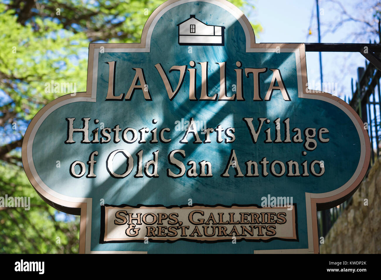 Segno di La Villita, San Antonio, Texas, Stati Uniti d'America Foto Stock
