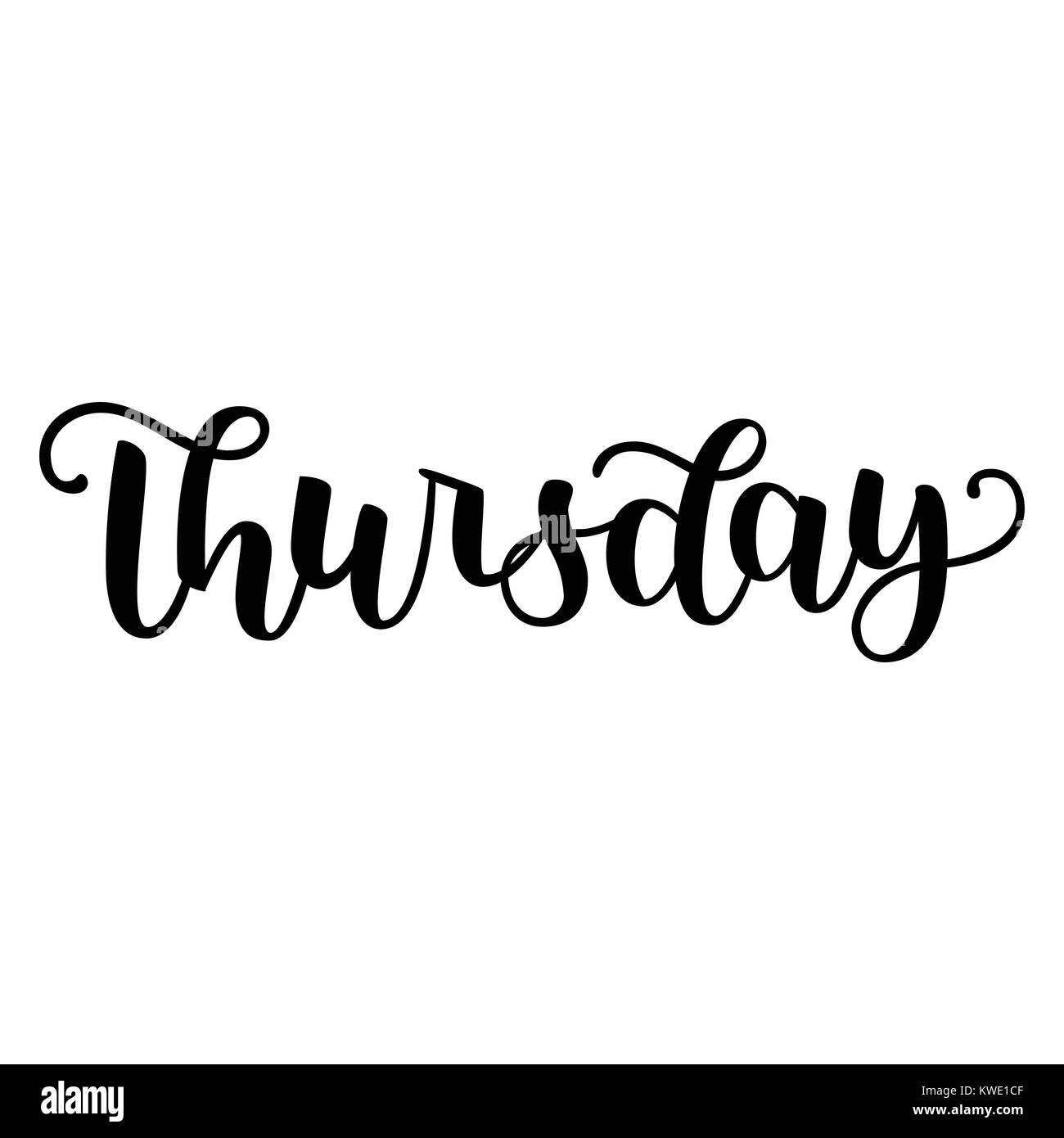 Giovedì. Font della scrittura di calligraphy. Illustrazione di vettore isolato su sfondo bianco. EPS 10. Pennello nero inchiostro scritte. Giorno della settimana Illustrazione Vettoriale