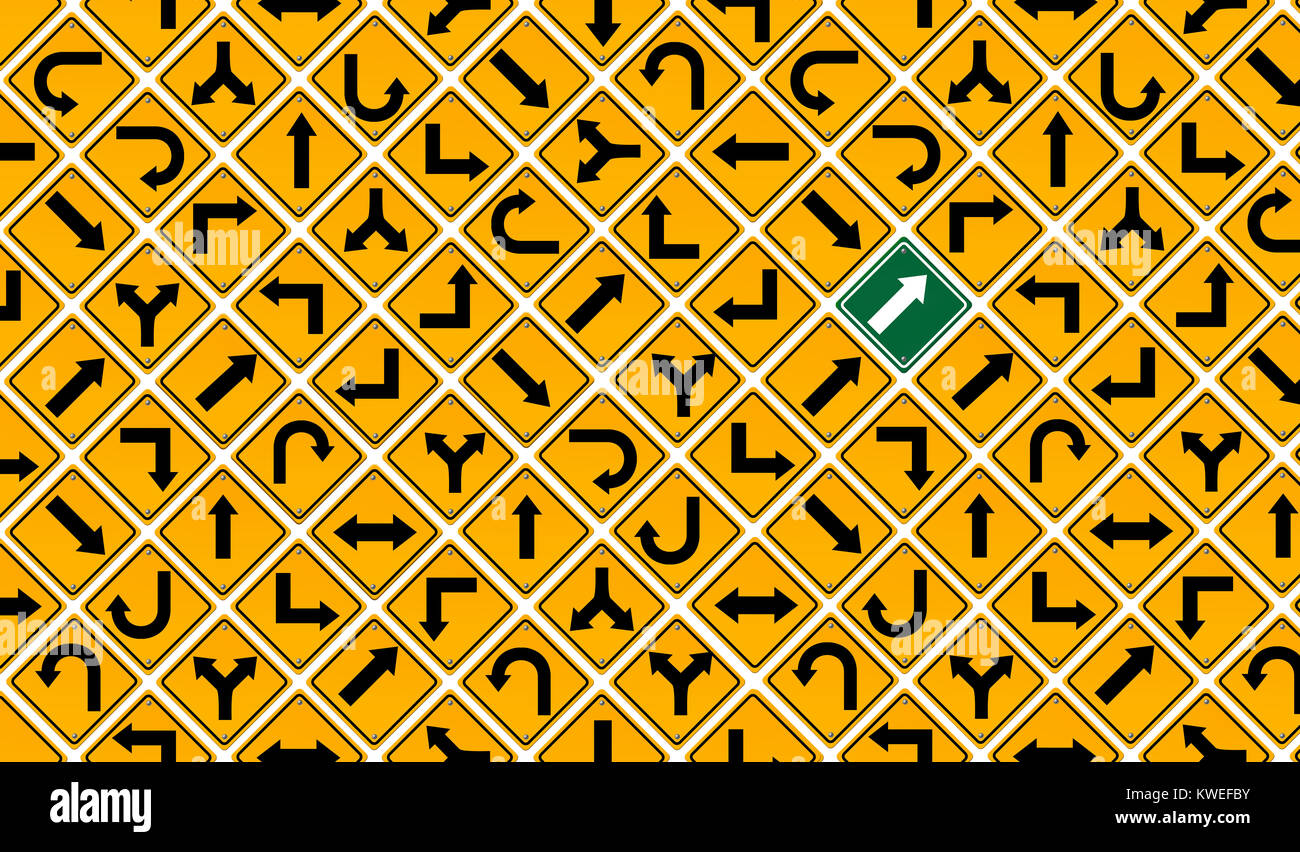 Pensare in modo diverso e cambiando direzione idea come un nuovo dirompente tendenza creativa del concetto di soluzione in un 3D illustrazione dello stile. Foto Stock